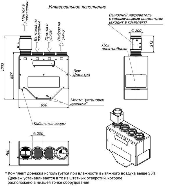 Габаритные и присоединительные размеры Breezart 1000 Lux PTC